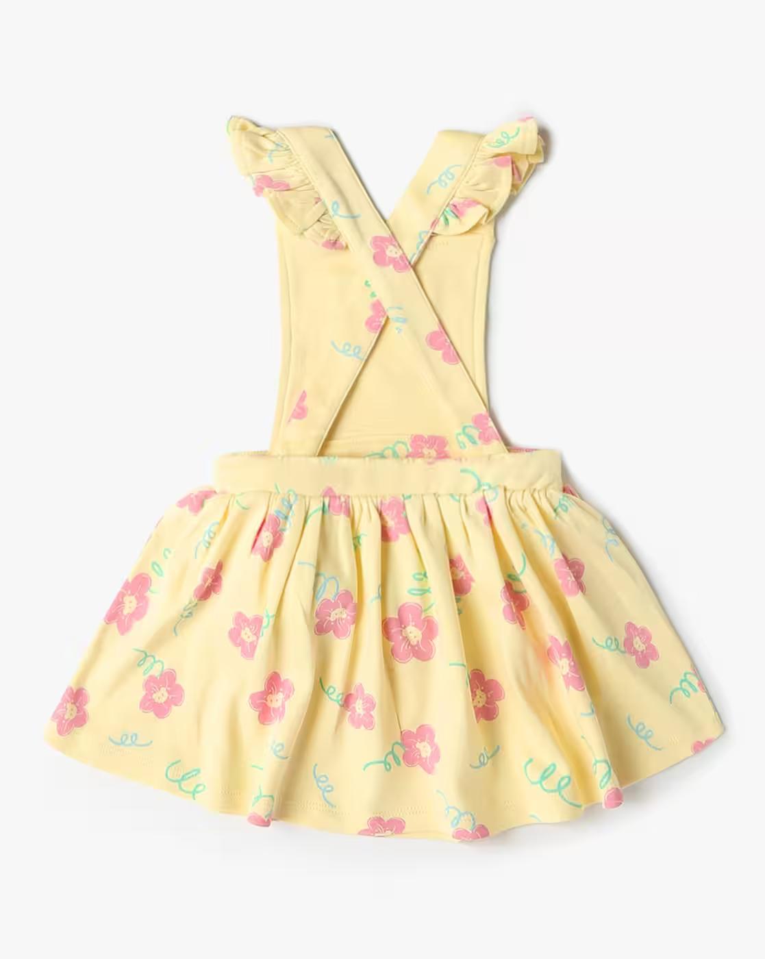Girls Floral Print Cotton Fit & Flare Dress with Top