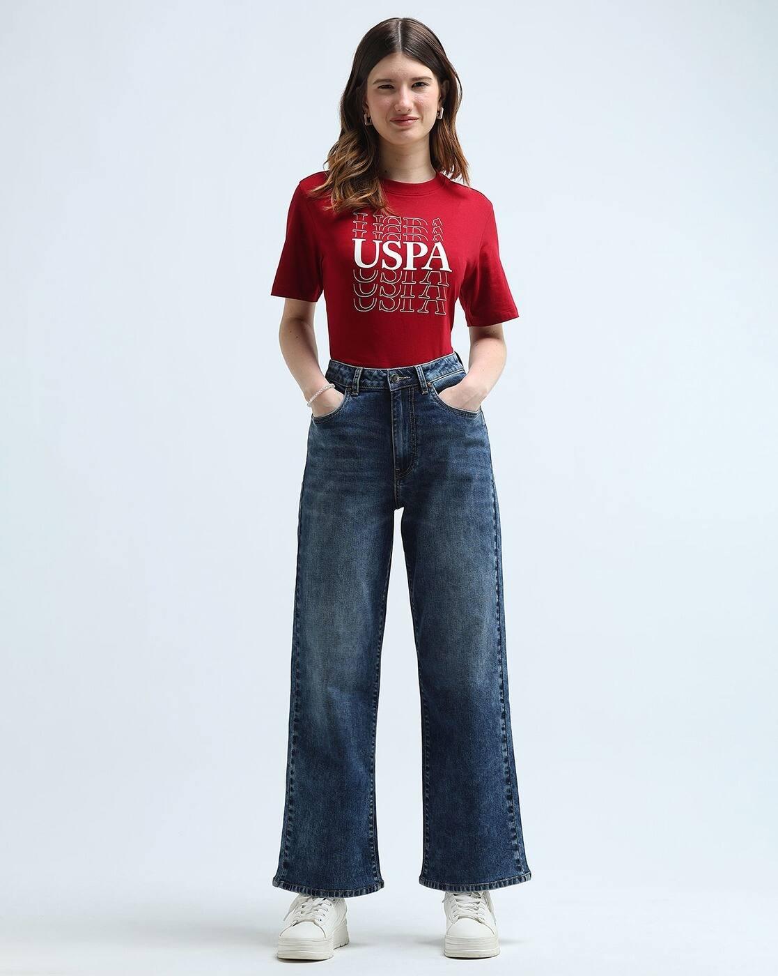 Women Lightly Washed High-Rise Wide-Leg Jeans