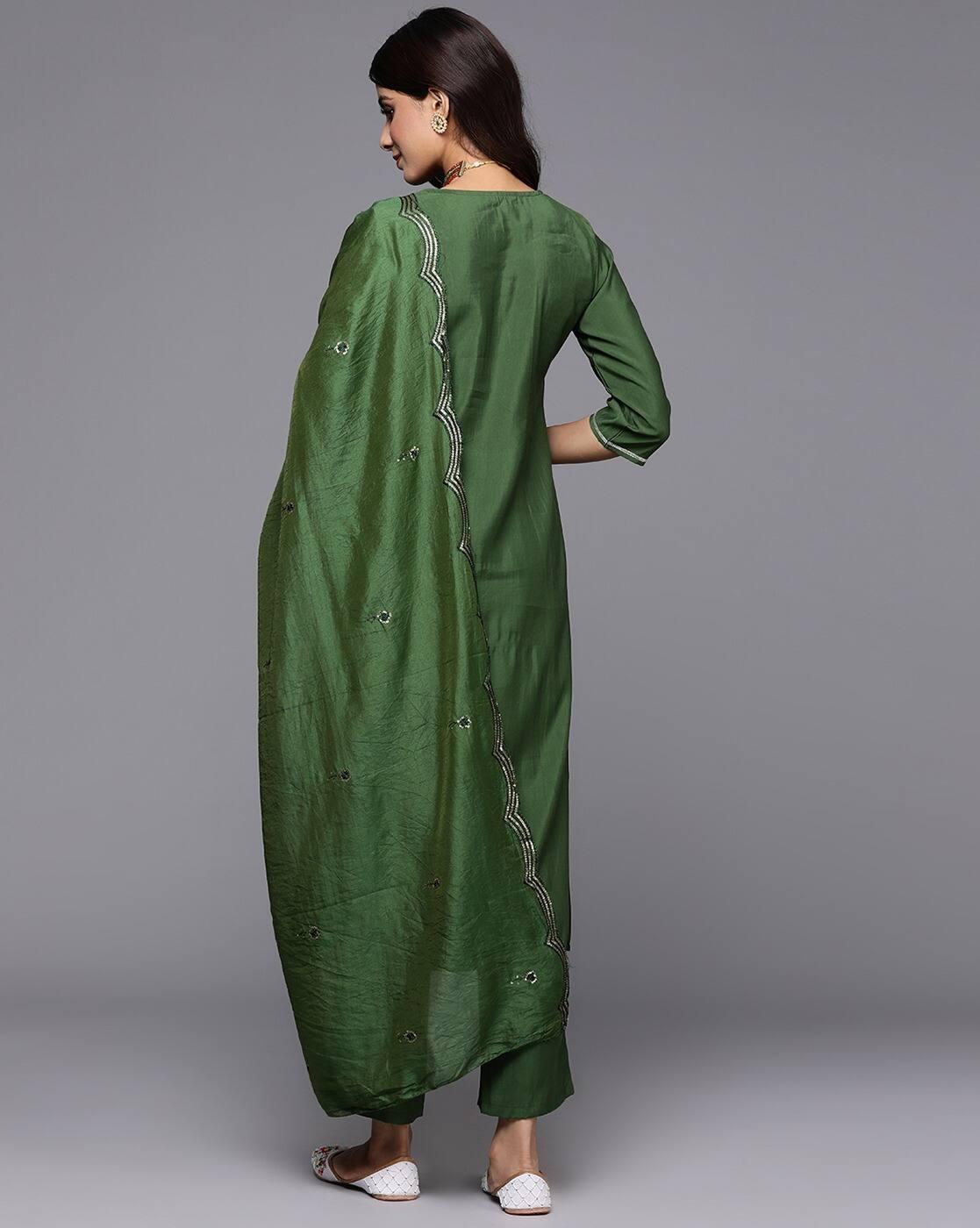 Women Embellished Straight Kurta with Pants & Dupatta
