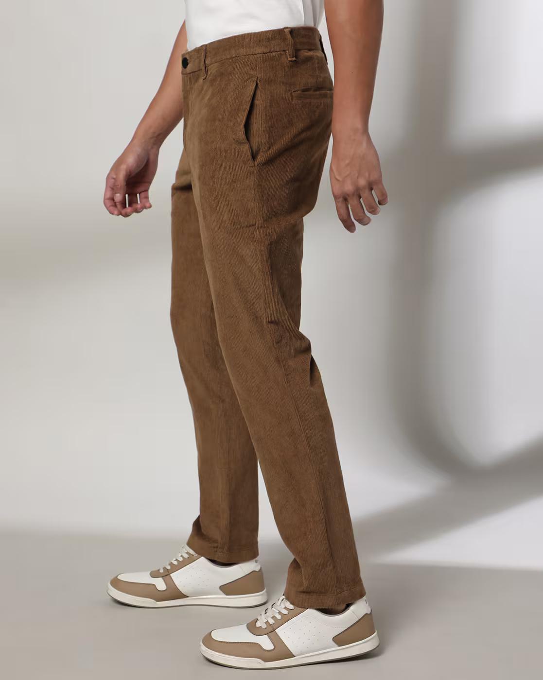 Men Slim Fit Flat-Front Corduroy Chinos