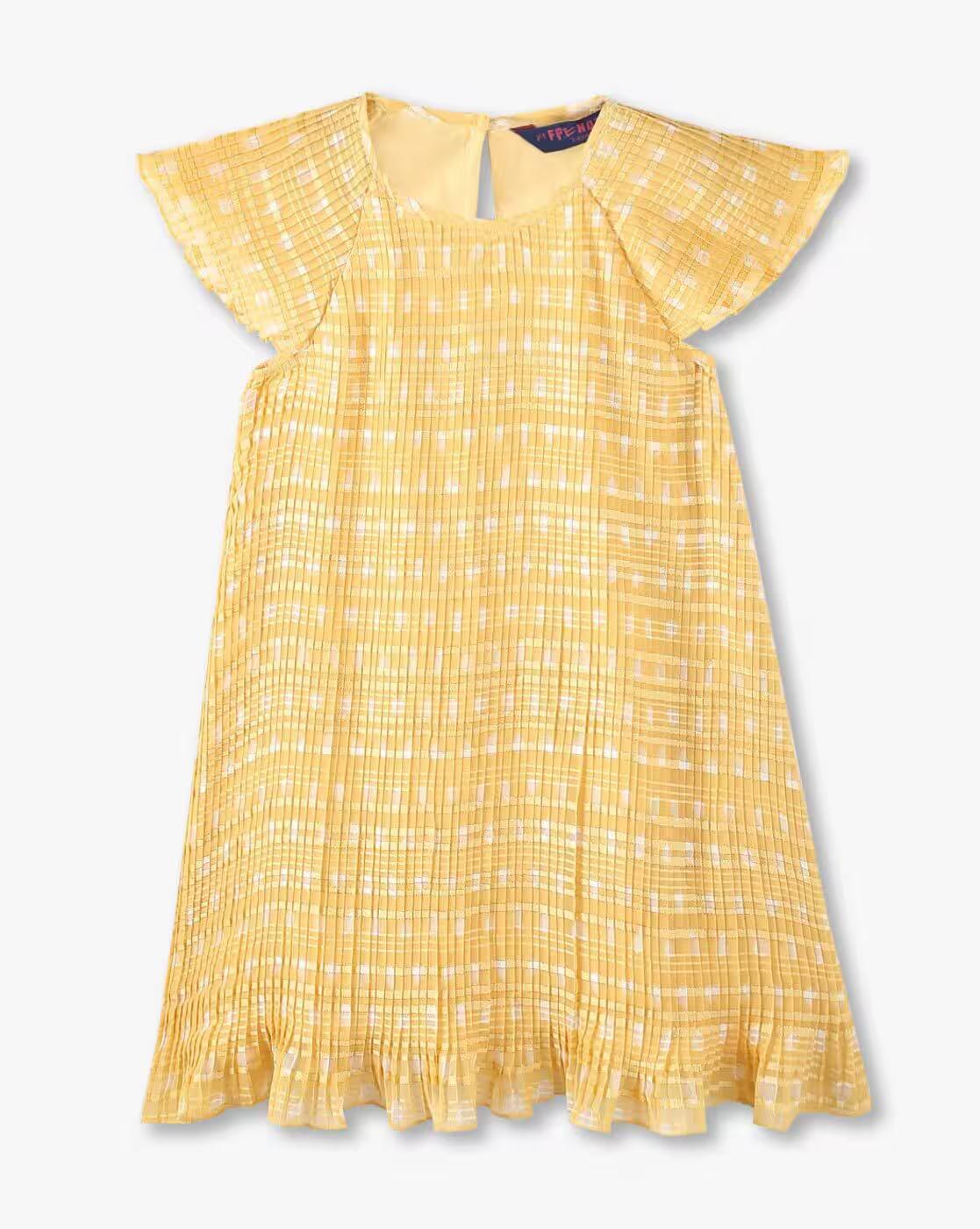 Girls Heart Print Accordion Pleat A-Line Dress