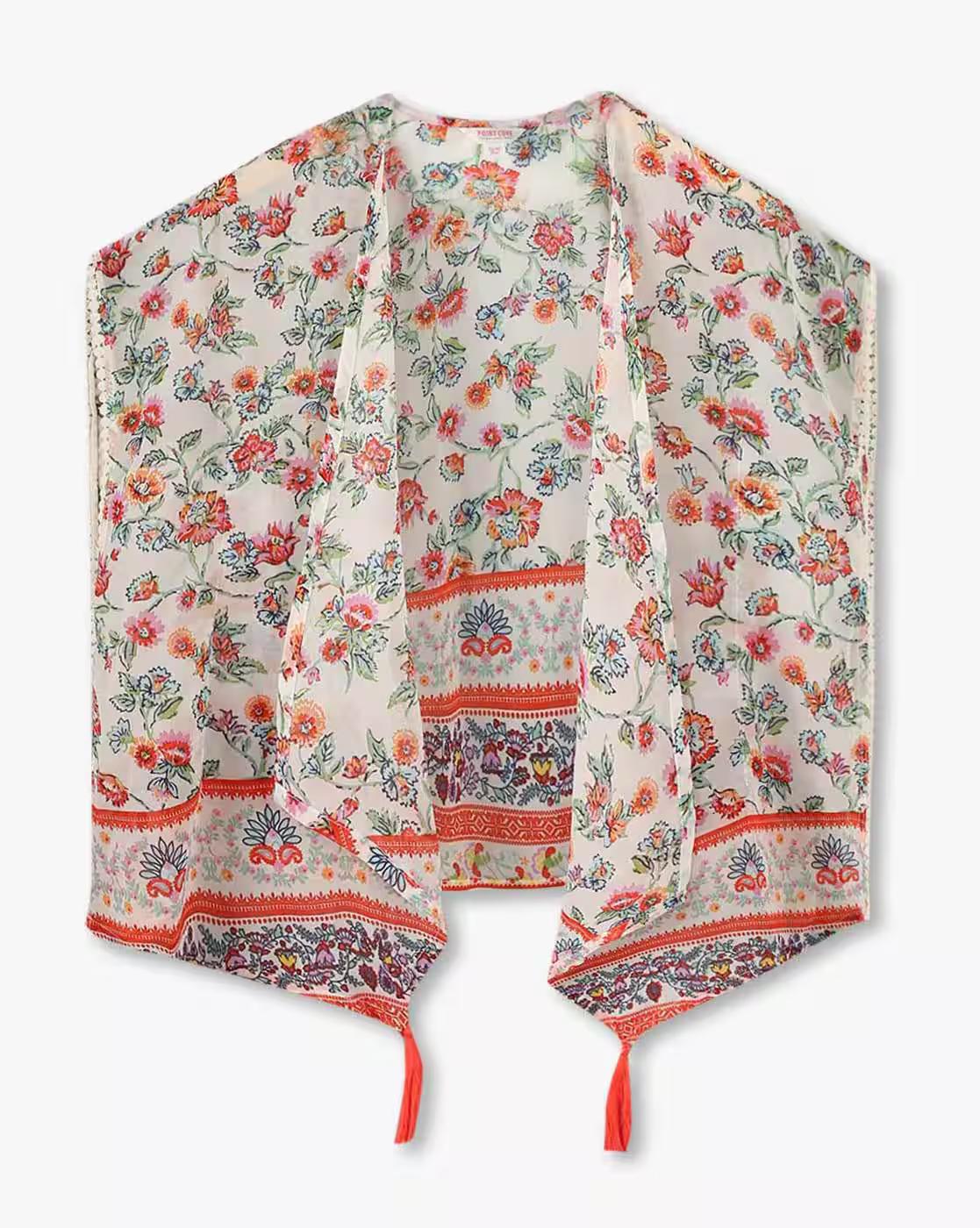 Girls Floral Print Round-Neck T-Shirt with Jacket