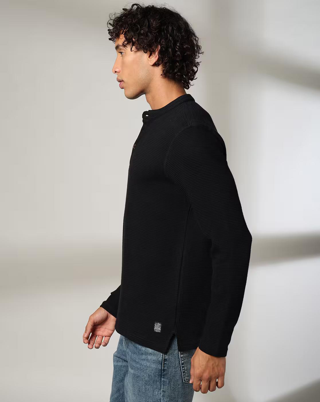 Men Pointelle-Knit Slim Fit Henley T-Shirt