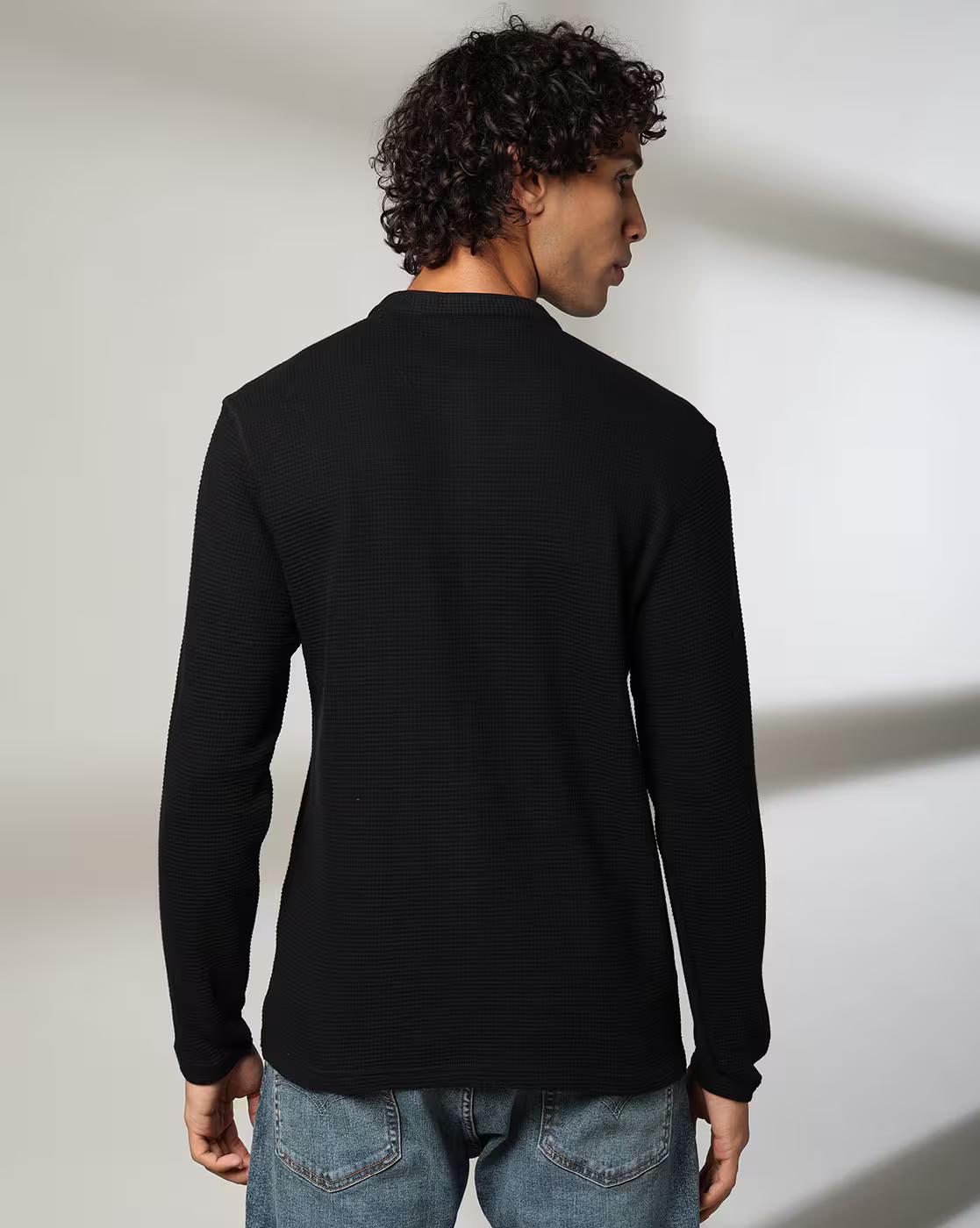 Men Pointelle-Knit Slim Fit Henley T-Shirt