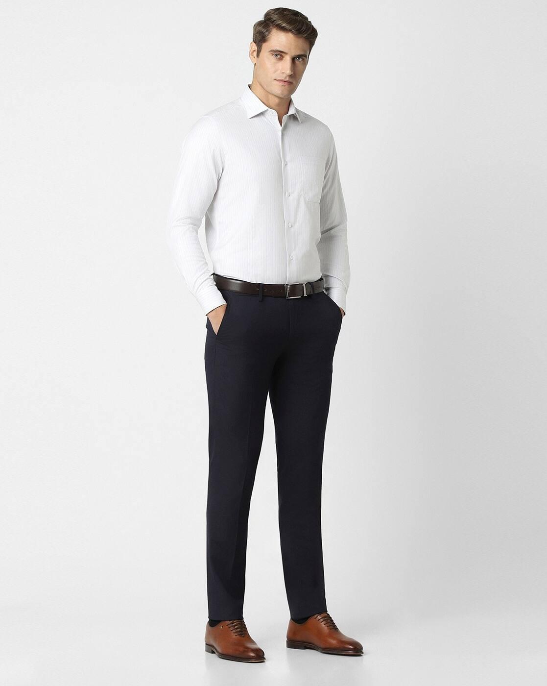 Men Slim Fit Flat-Front Trousers