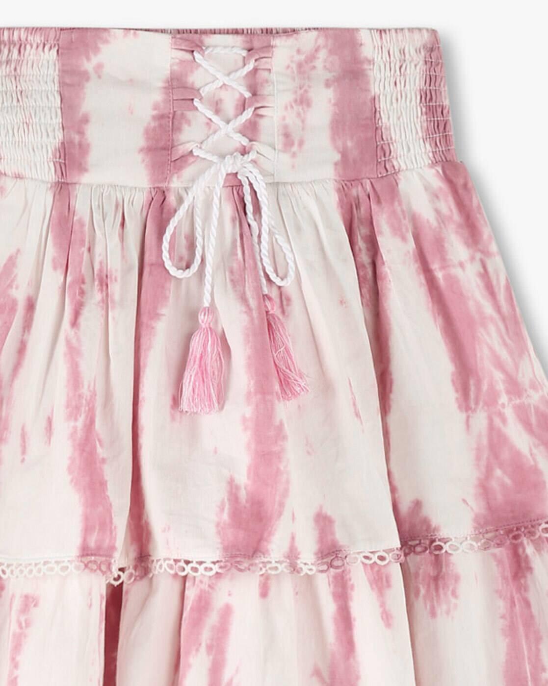 Girls Tie & Dye Lace-Up Tiered Skirt