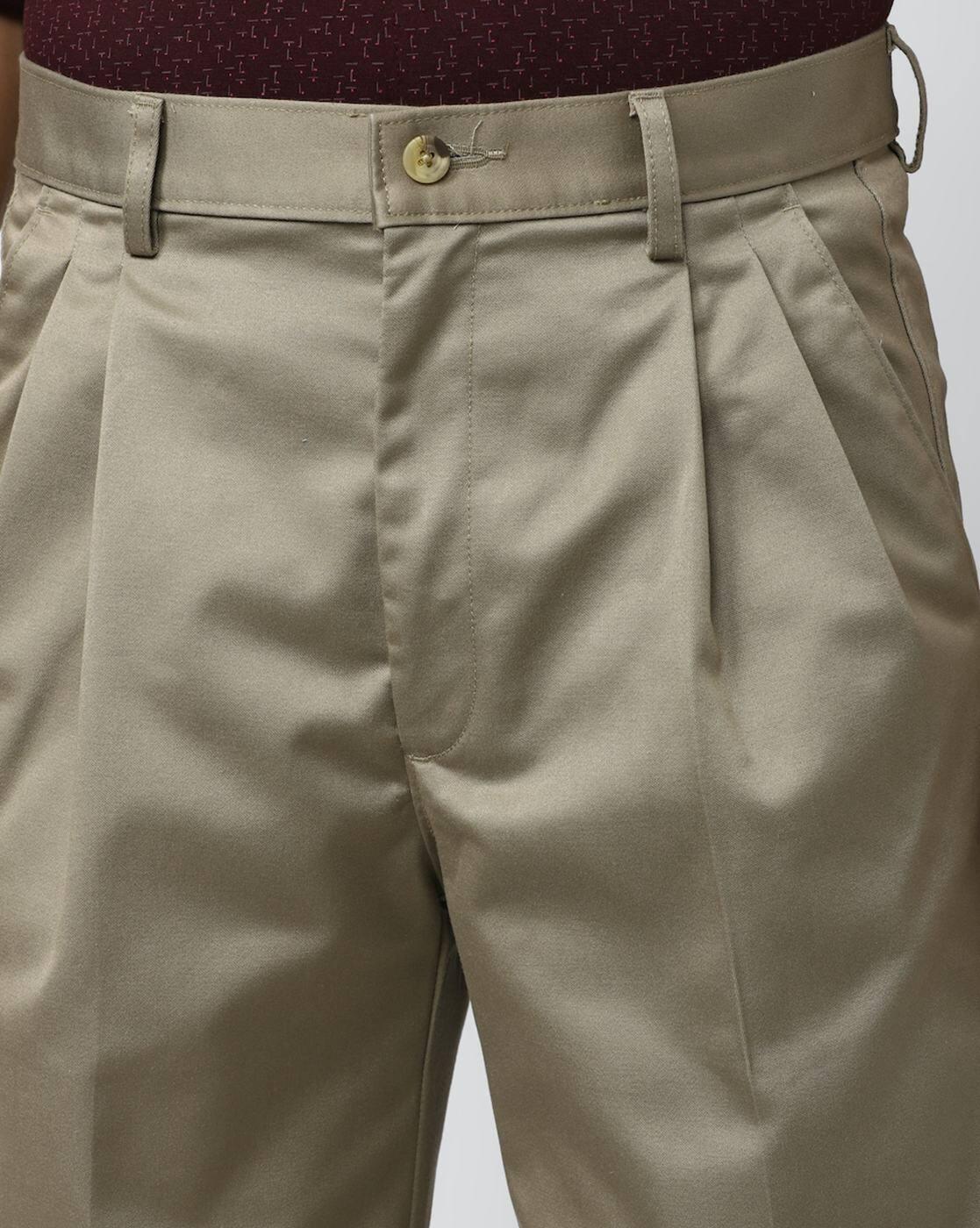 Men Straight Fit Pleated Trousers