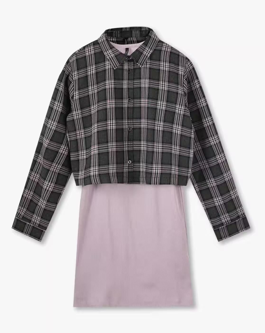 TWOFER DRESS W YARN DY, LAVENDER, 13-14Y