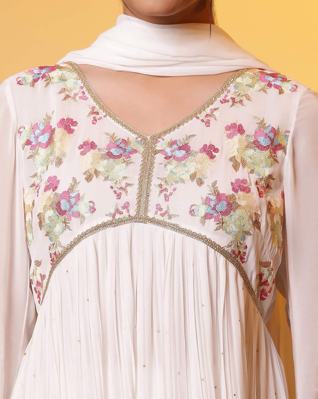Women Embroidered Pin-Tucked Straight Kurta with Pants & Dupatta
