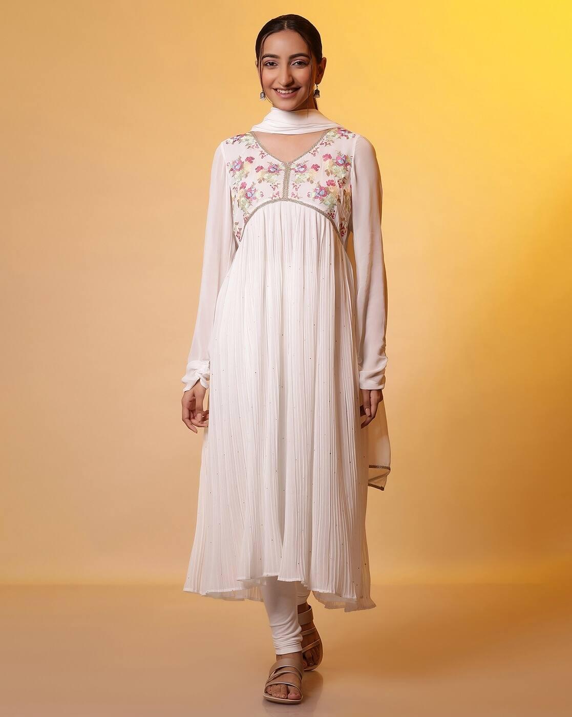 Women Embroidered Pin-Tucked Straight Kurta with Pants & Dupatta