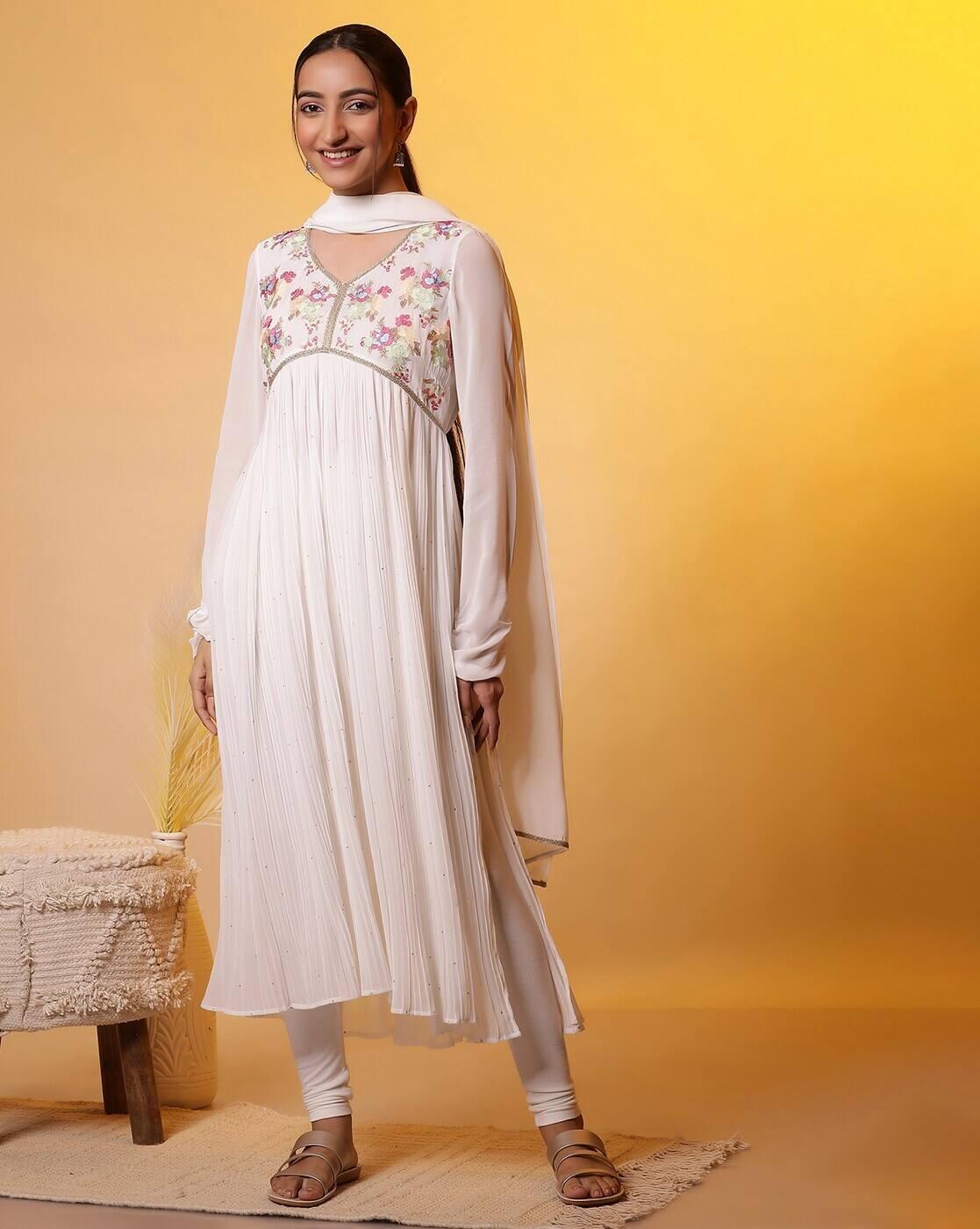 Women Embroidered Pin-Tucked Straight Kurta with Pants & Dupatta
