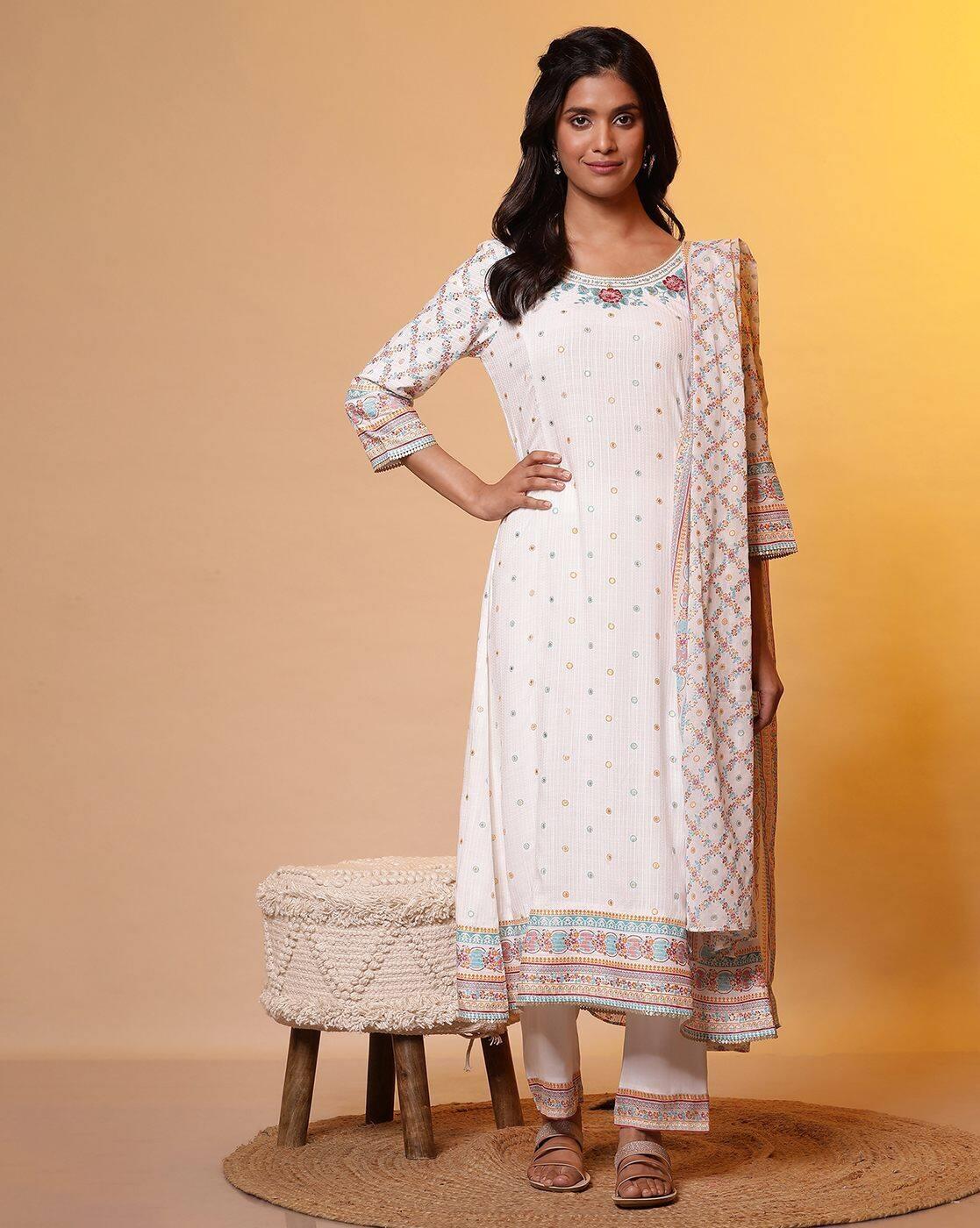 Women Embroidered A-Line Kurta with Palazzos & Dupatta