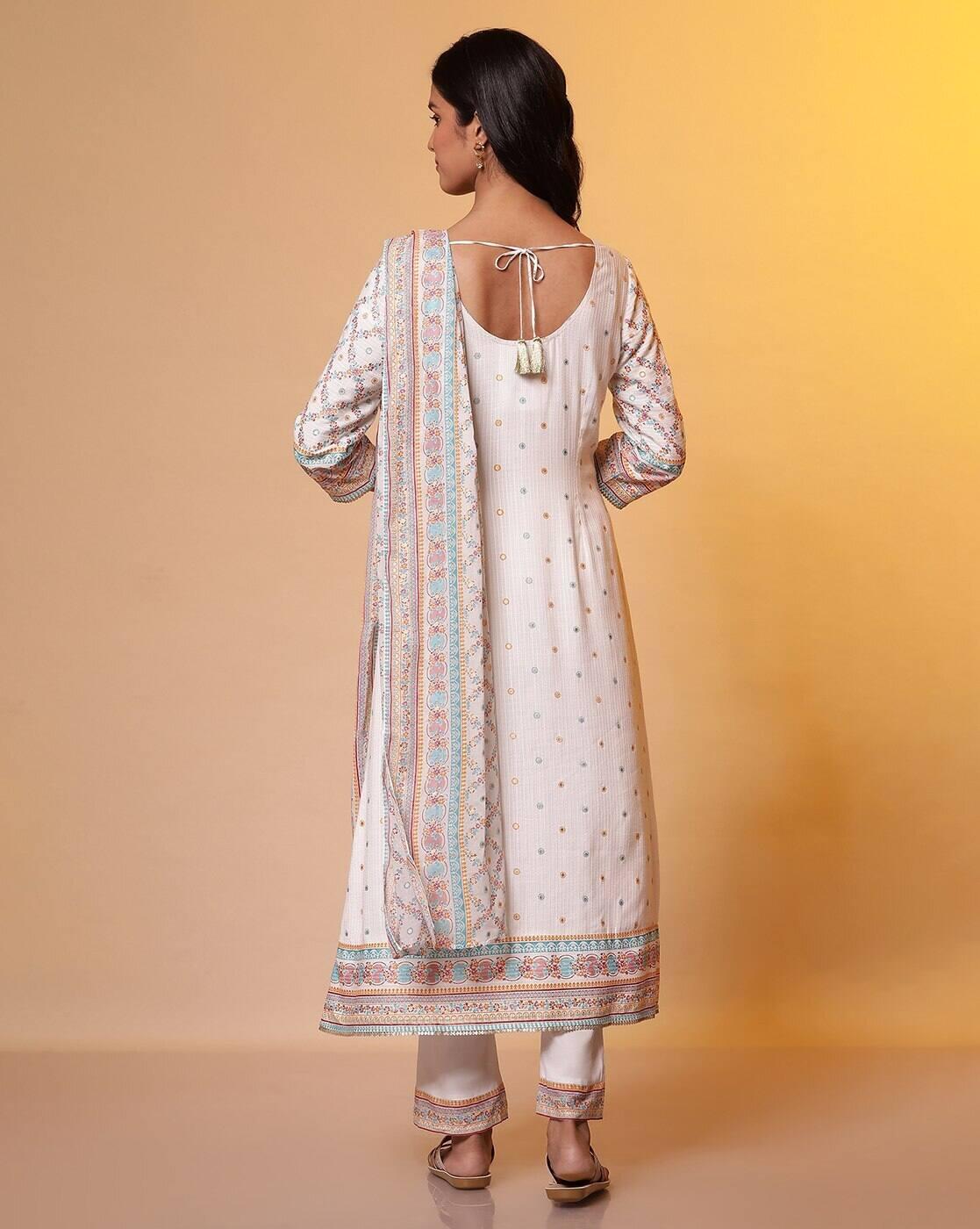 Women Embroidered A-Line Kurta with Palazzos & Dupatta