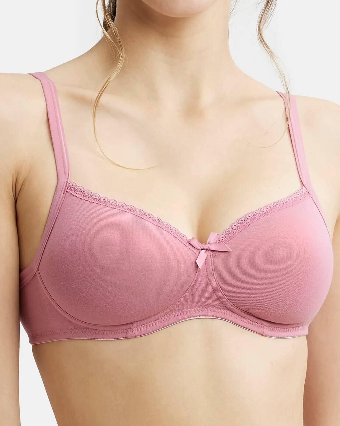 1723 Women Wirefree Padded Super Cotton Stretchable T-Shirt Bra with Lace Styling