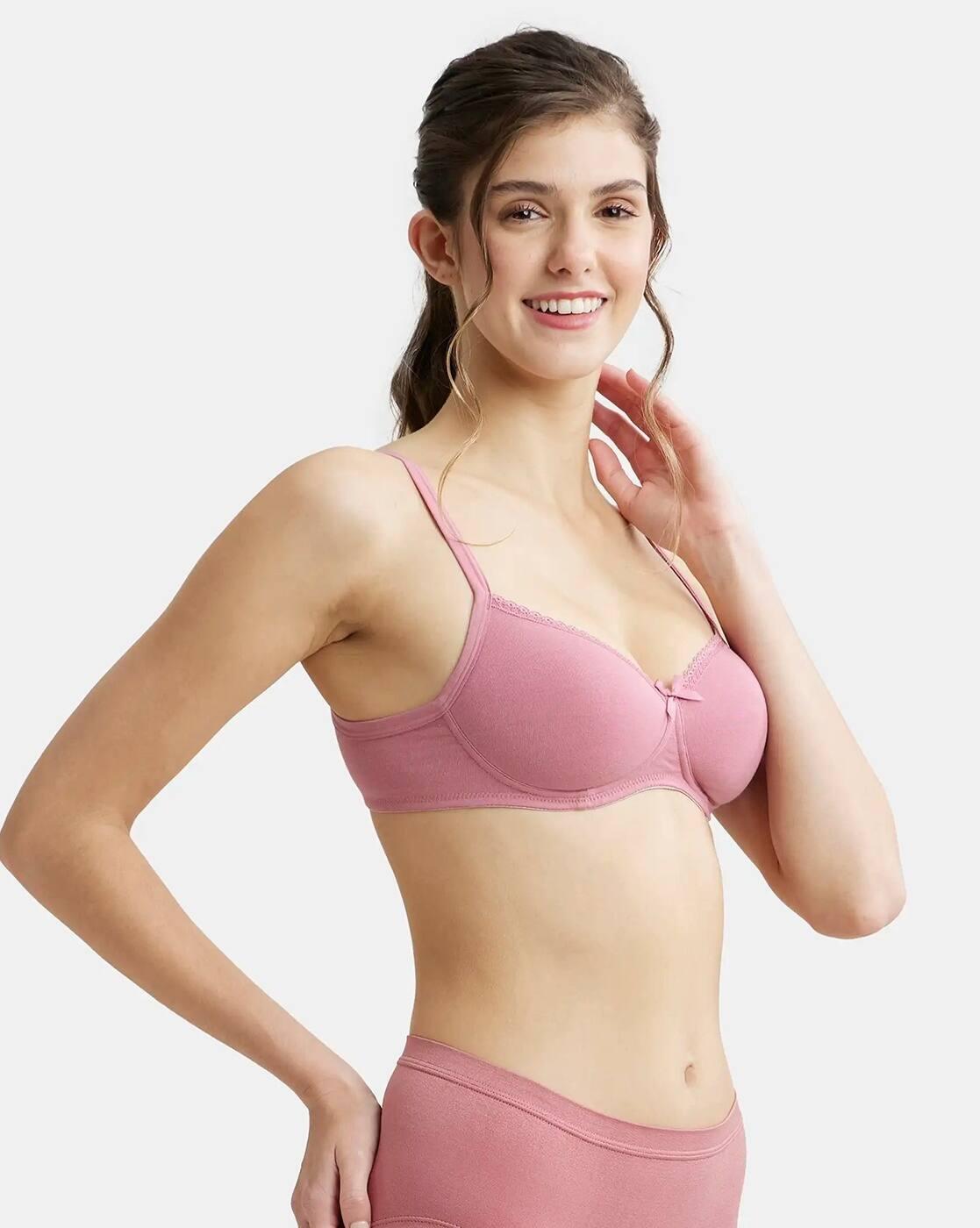 1723 Women Wirefree Padded Super Cotton Stretchable T-Shirt Bra with Lace Styling
