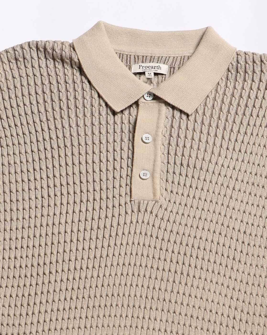 Men Cable-Knit Relaxed Fit Polo T-Shirt