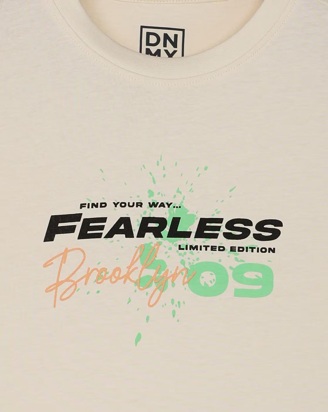 Boys Typographic Print Regular Fit Crew-Neck T-Shirt