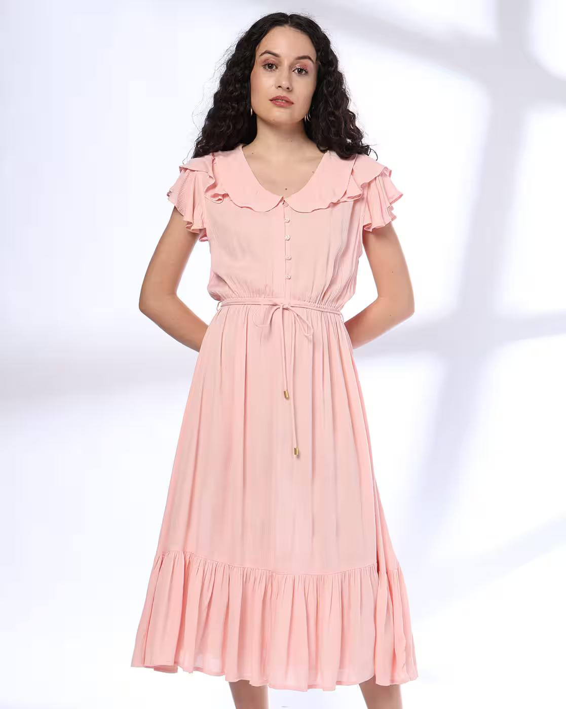 Women Fit & Flare Dress with Tie-Up Wasit