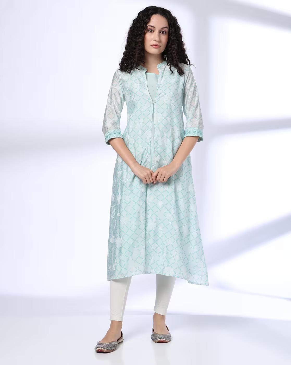 CHANDERI LAYERED EMBROIDERED KU, MINT, S