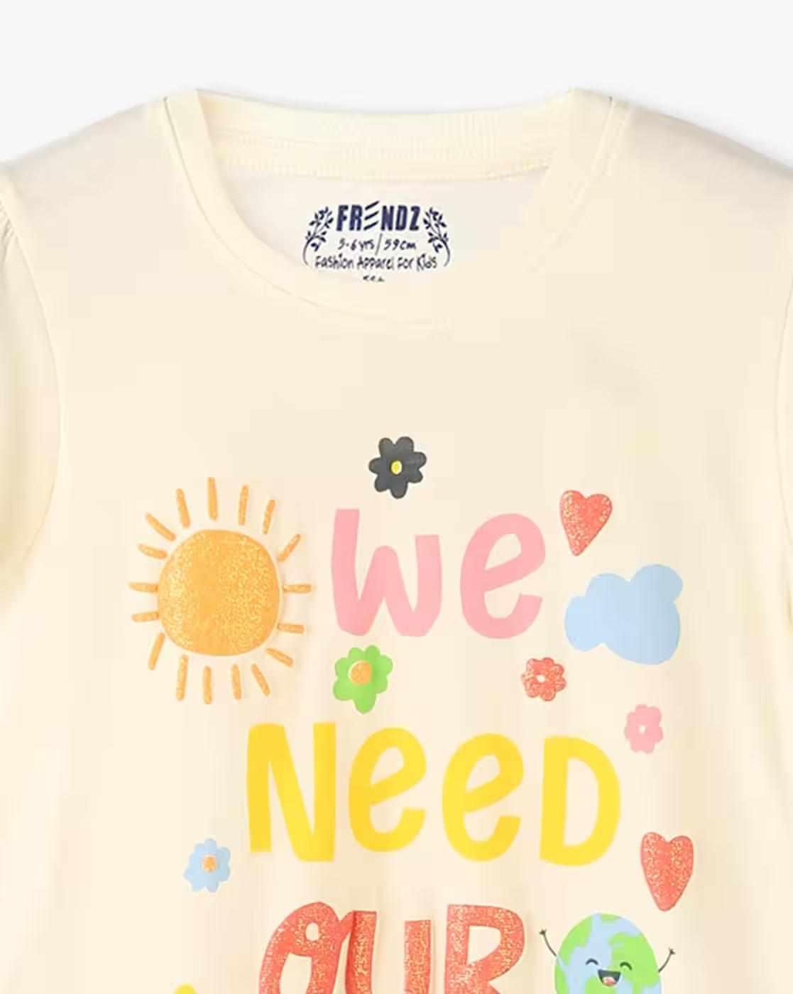 PLANET PUFF SLEEVE TSHIRT, CREAM, 3-4Y