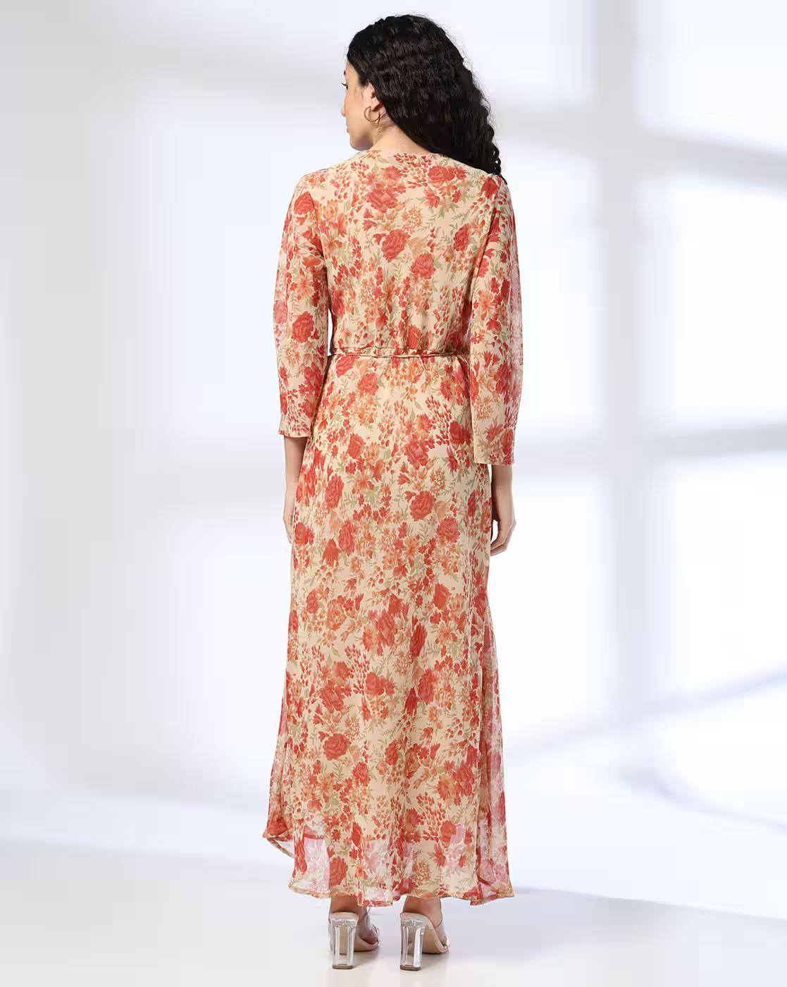 Women Floral Print Wrap Dress