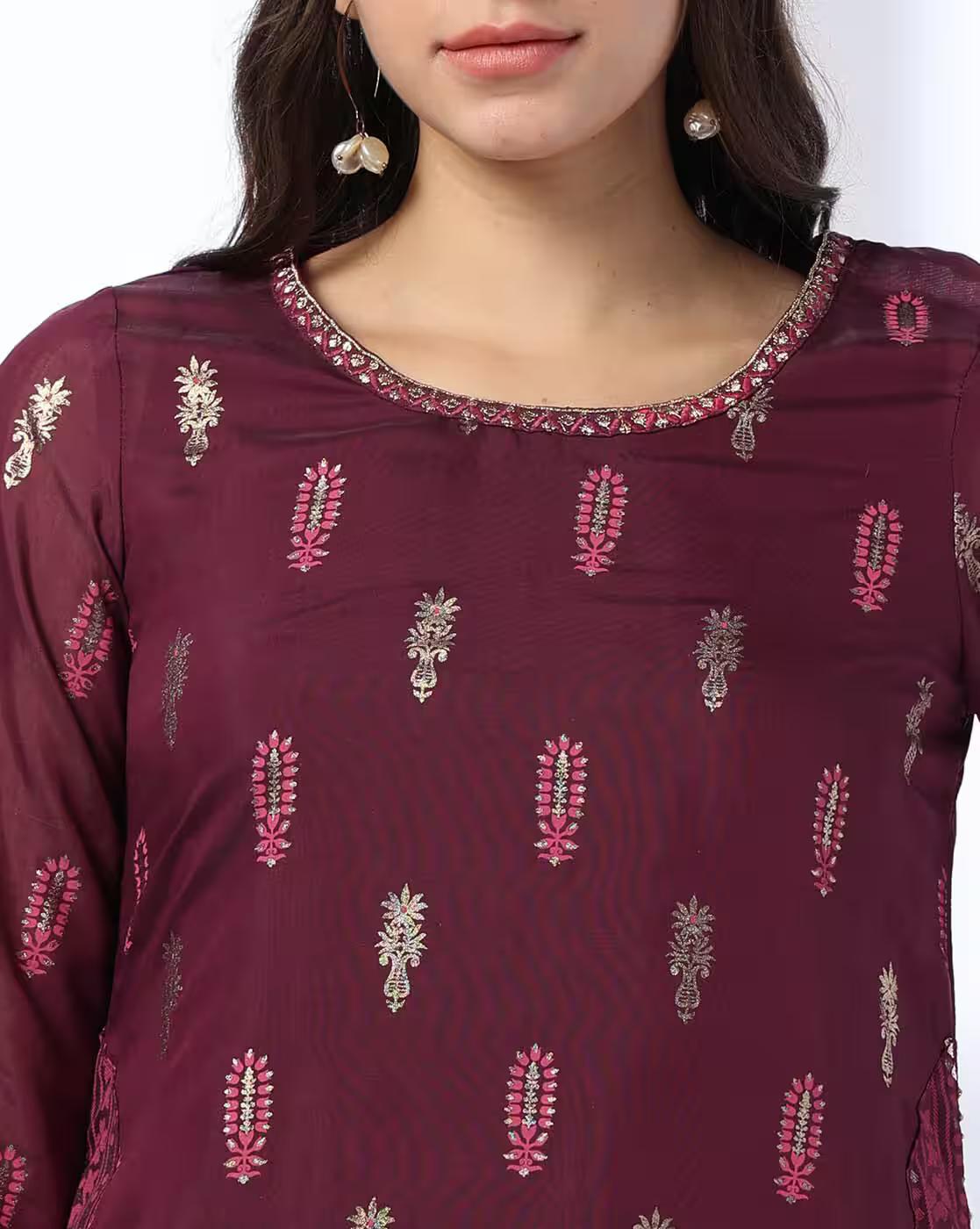 DOUBLE LAYERED FESTIVE KURTA, WINE, S