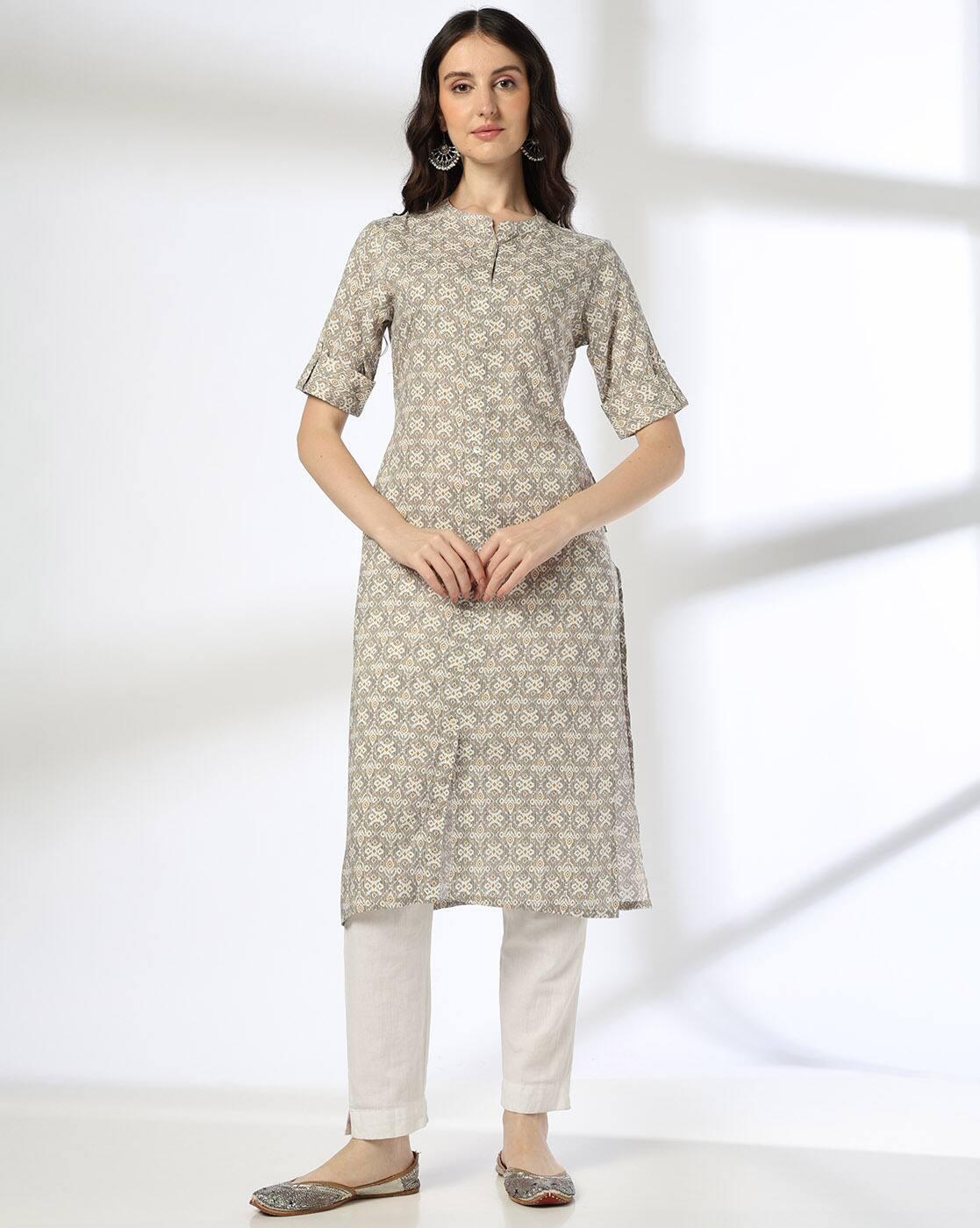Women Printed Straight Kurta with Mandarin Collar