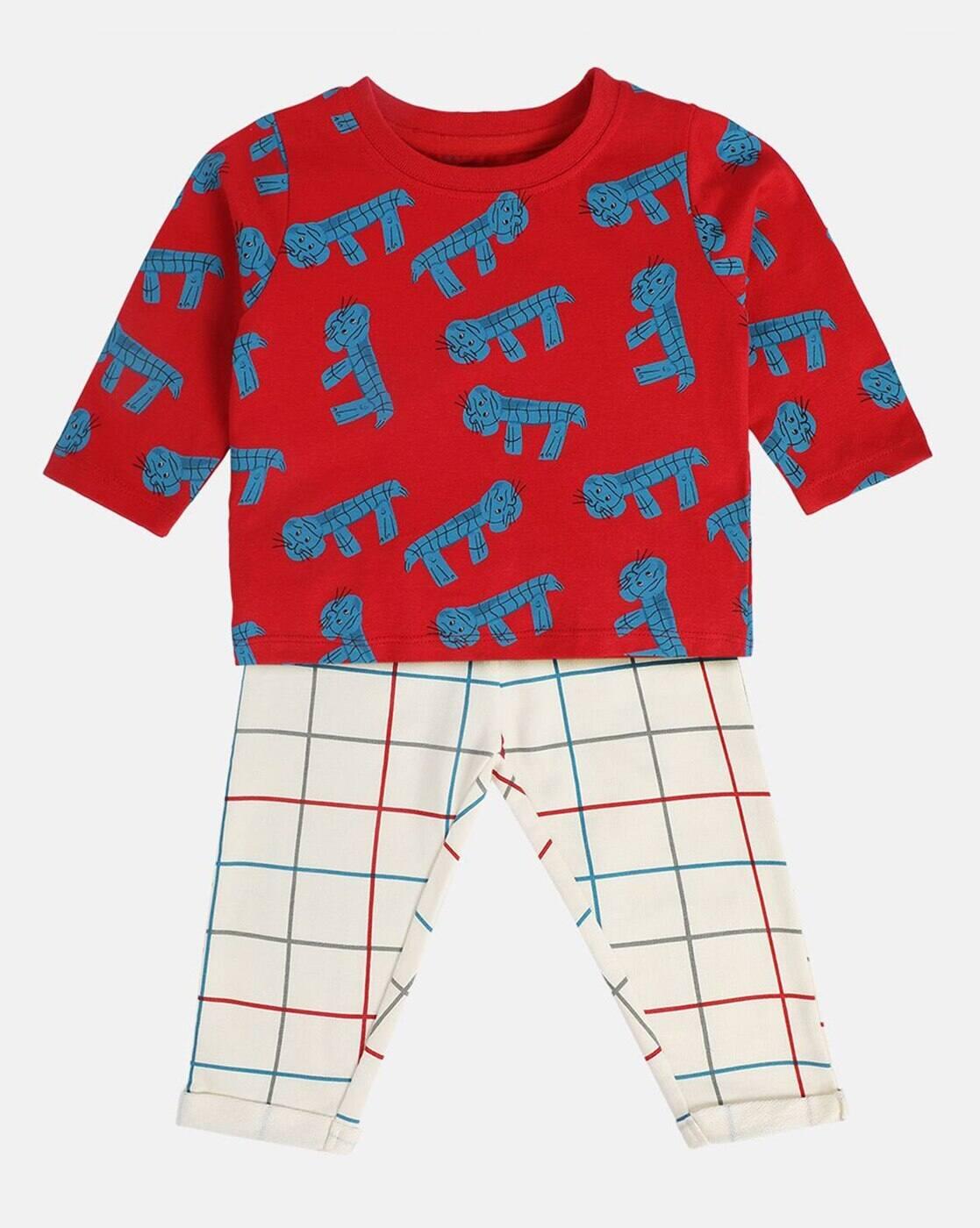 Boys Printed Cotton T-Shirt & Pants Set