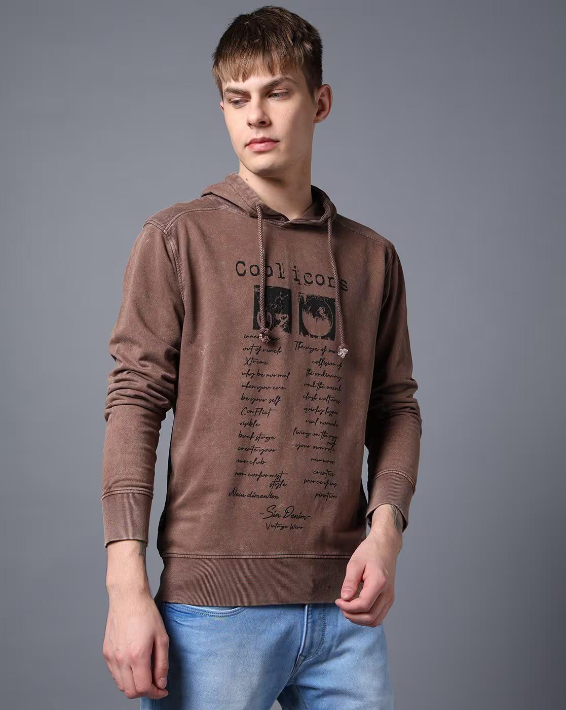 Men Printed Slim Fit Hoodie