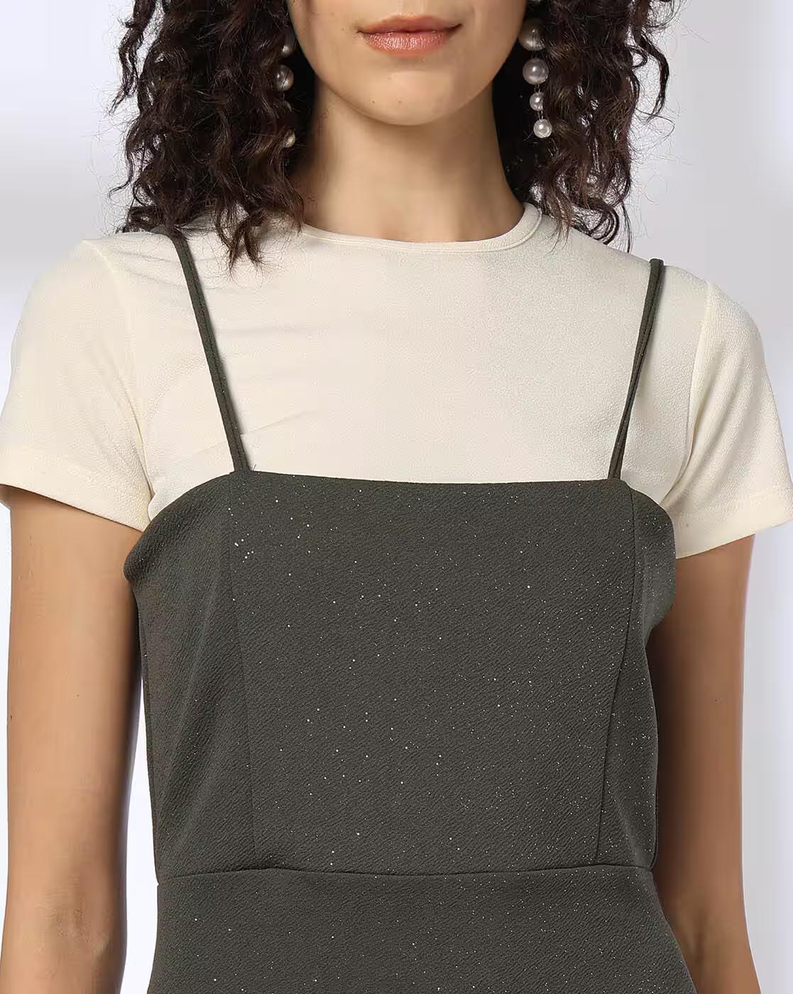 MIDI DRESS WITH T SHIRT, OLIVE, M
