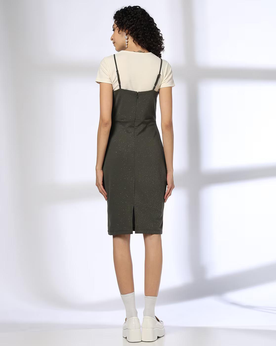 MIDI DRESS WITH T SHIRT, OLIVE, M