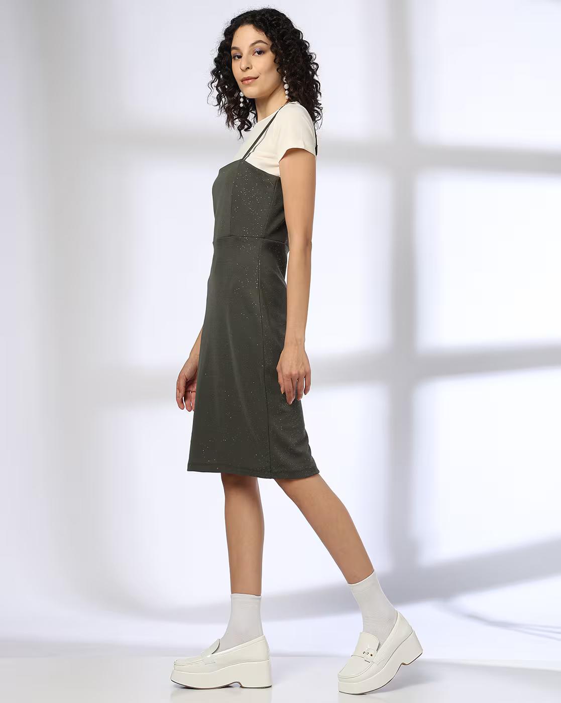 MIDI DRESS WITH T SHIRT, OLIVE, M