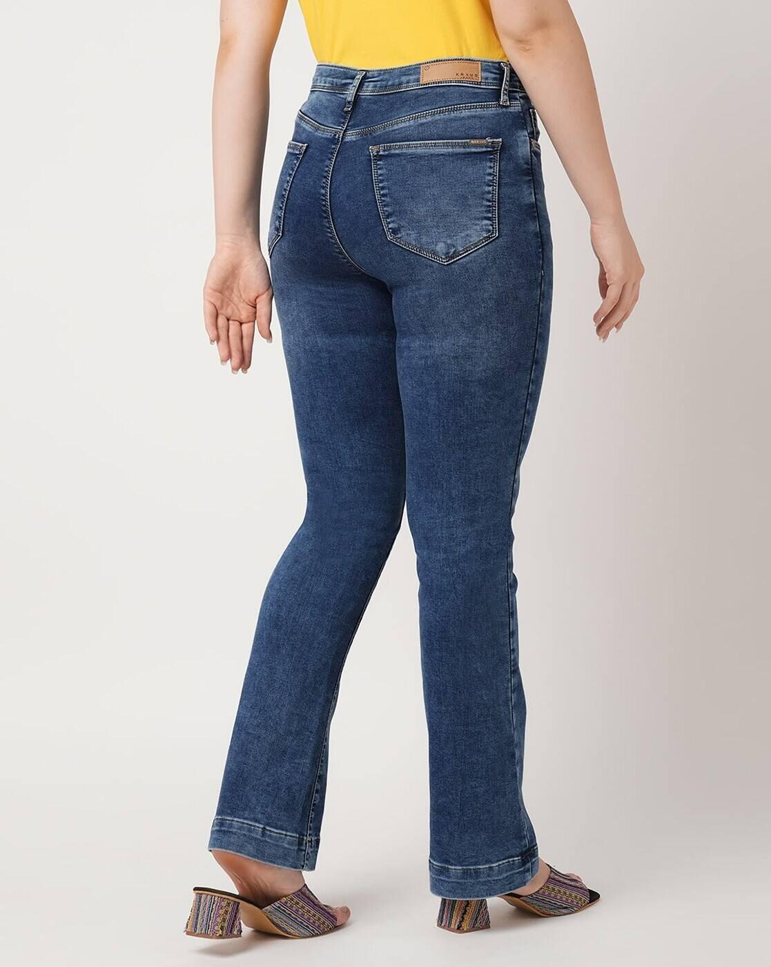 Women K5013 Lightly Washed High-Rise Flared Jeans