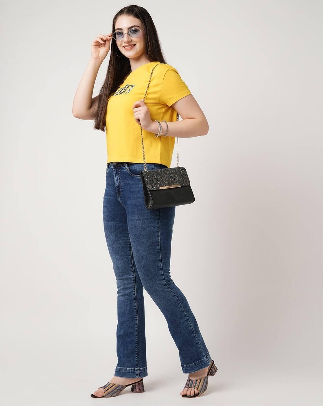 Women K5013 Lightly Washed High-Rise Flared Jeans