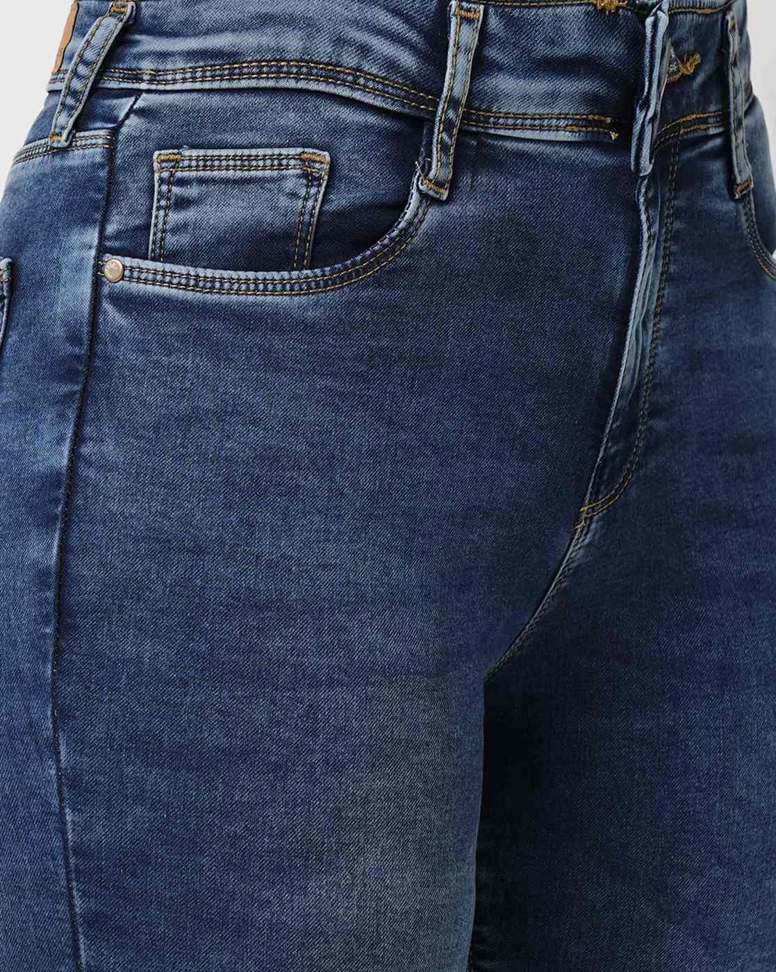 Women K5013 Lightly Washed High-Rise Flared Jeans