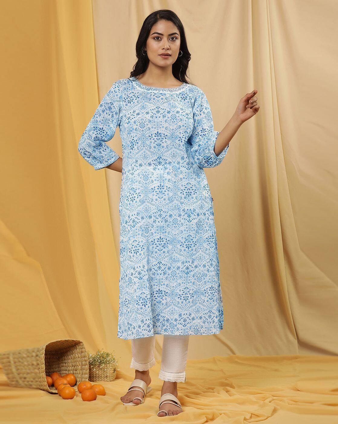 Women Floral Print Boat-Neck Straight Kurta