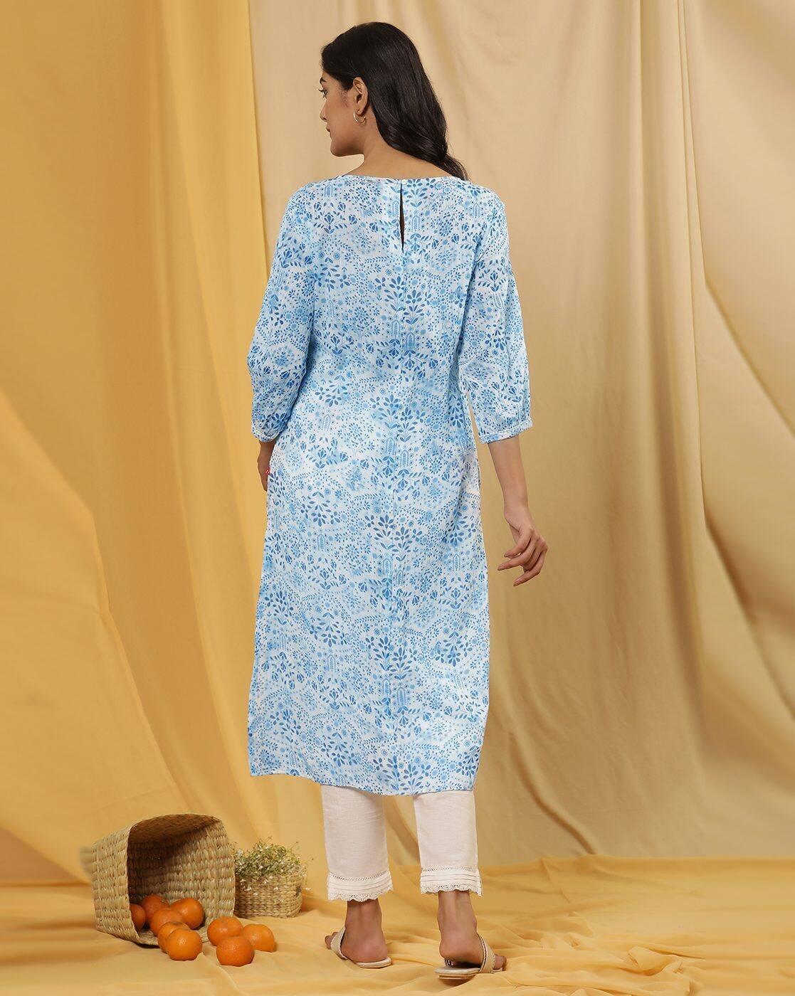 Women Floral Print Boat-Neck Straight Kurta