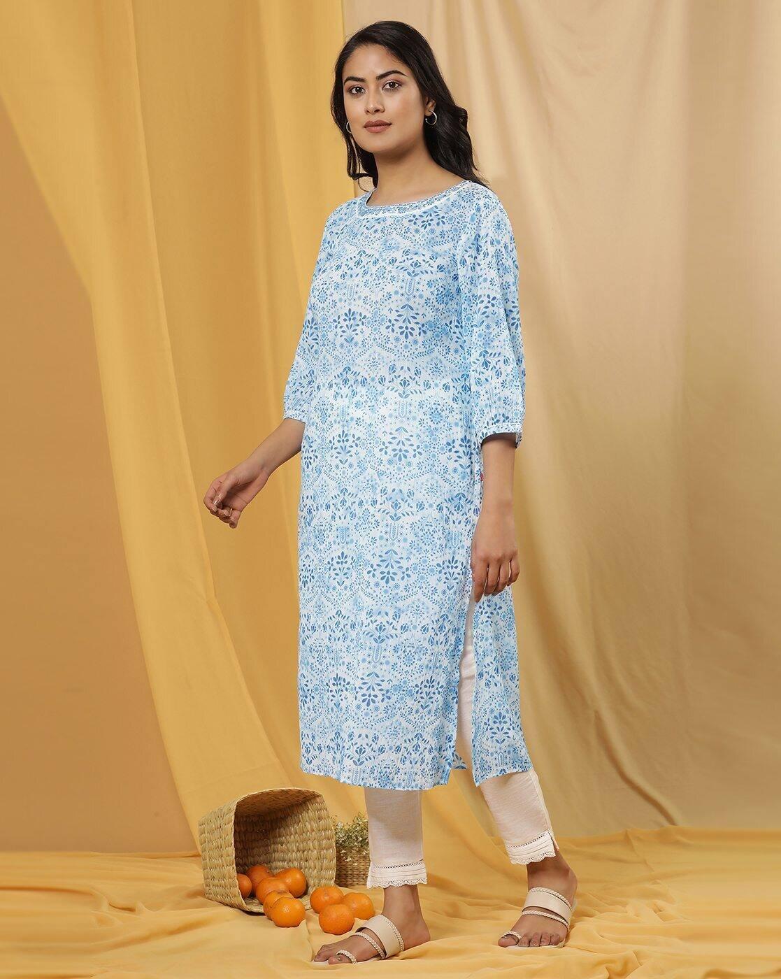 Women Floral Print Boat-Neck Straight Kurta