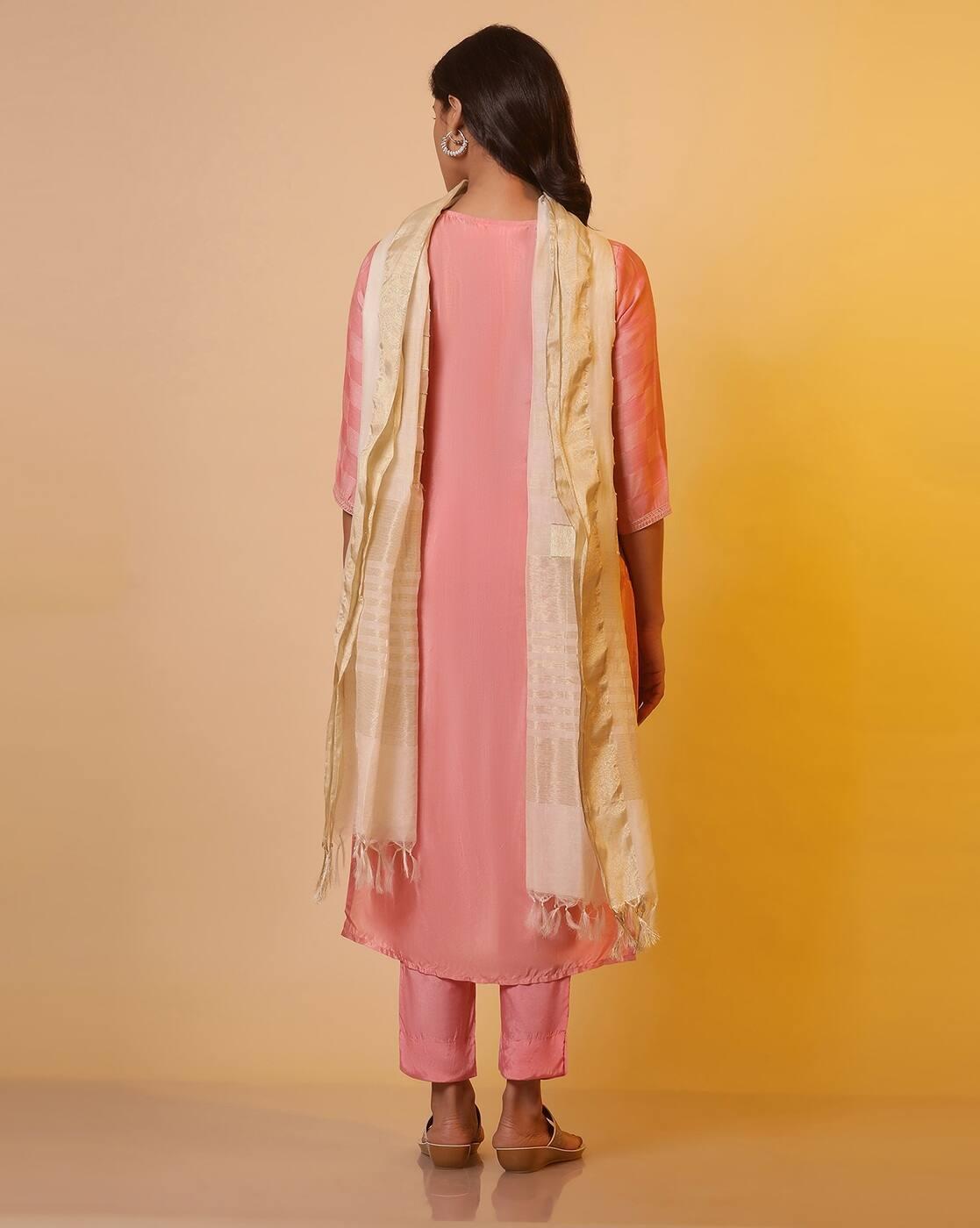 Women Embroidered Straight Kurta with Pants & Dupatta