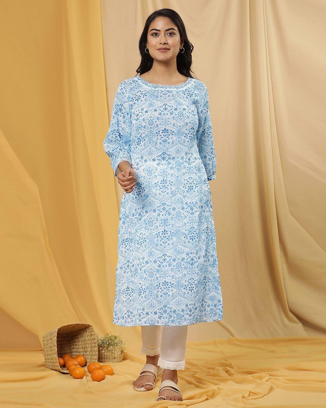 Women Floral Print Boat-Neck Straight Kurta
