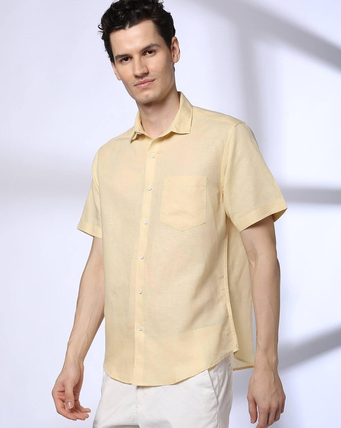 Men Relaxed Fit Solid- Cotton Linen Shirt