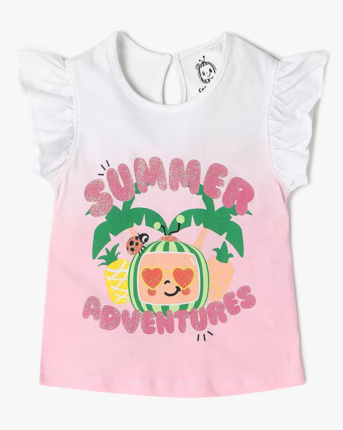 KG COCOMELON SUMMER PINK T, WHITE, 6-12M
