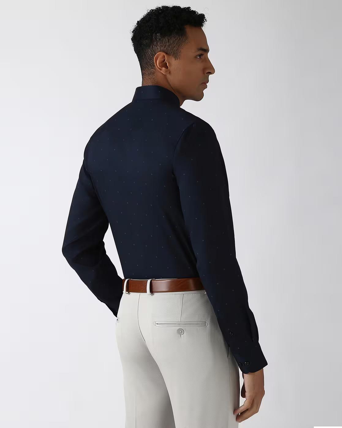 Men Polka-Dot Print Slim Fit Cotton Shirt with Patch Pocket