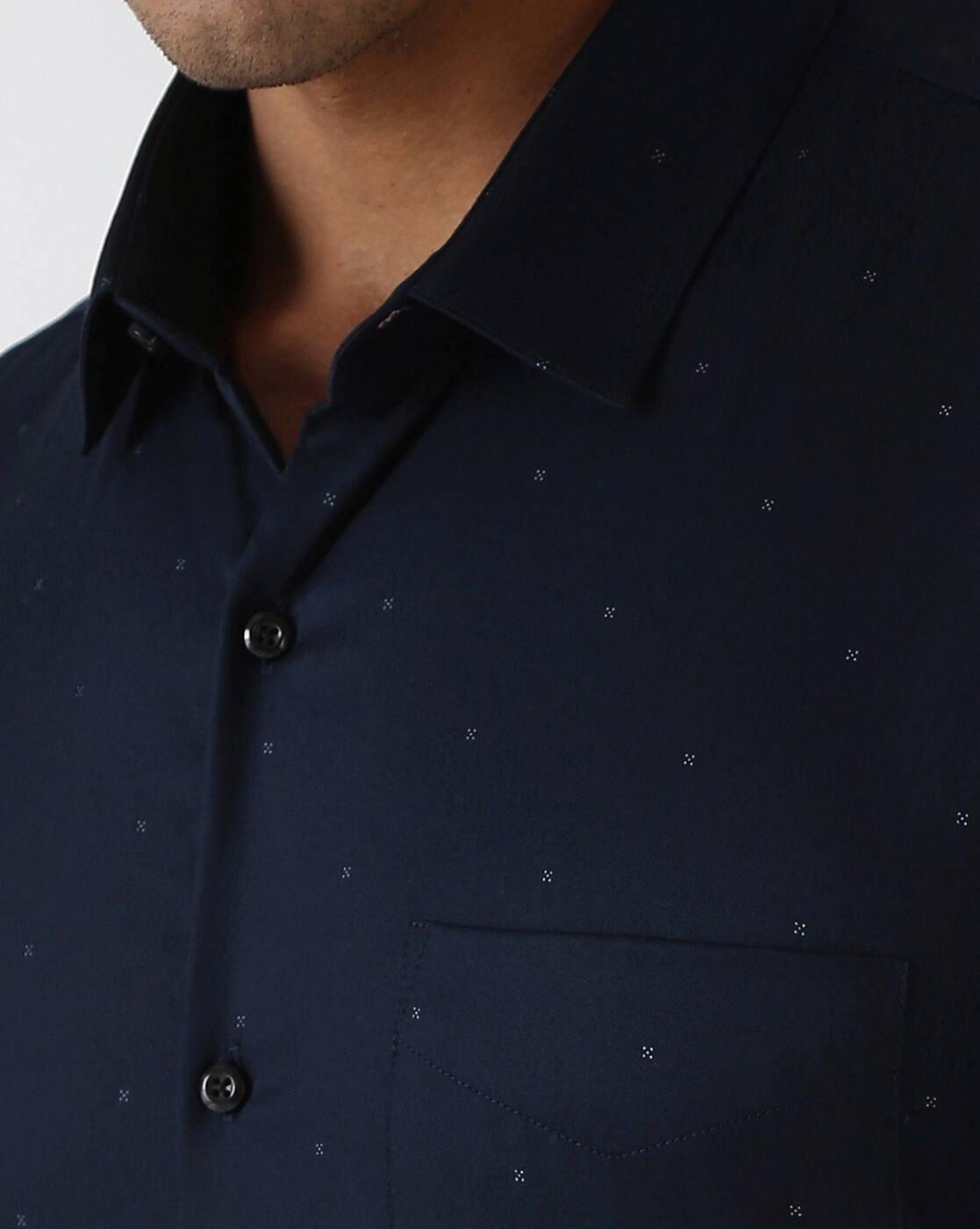 Men Polka-Dot Print Slim Fit Cotton Shirt with Patch Pocket