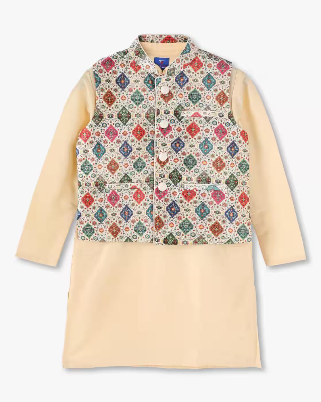 Embellished Kurta Suit Set, BEIGE, 5-6Y