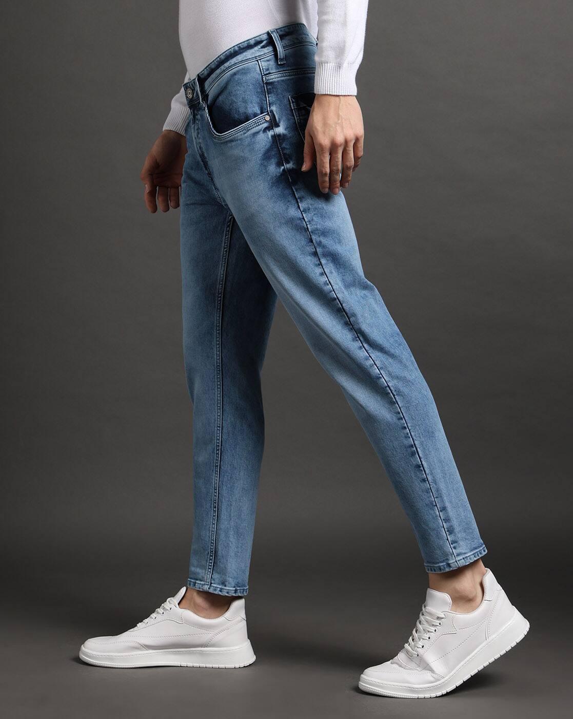 Men Mid-Wash Skinny Cropped Fit Jeans