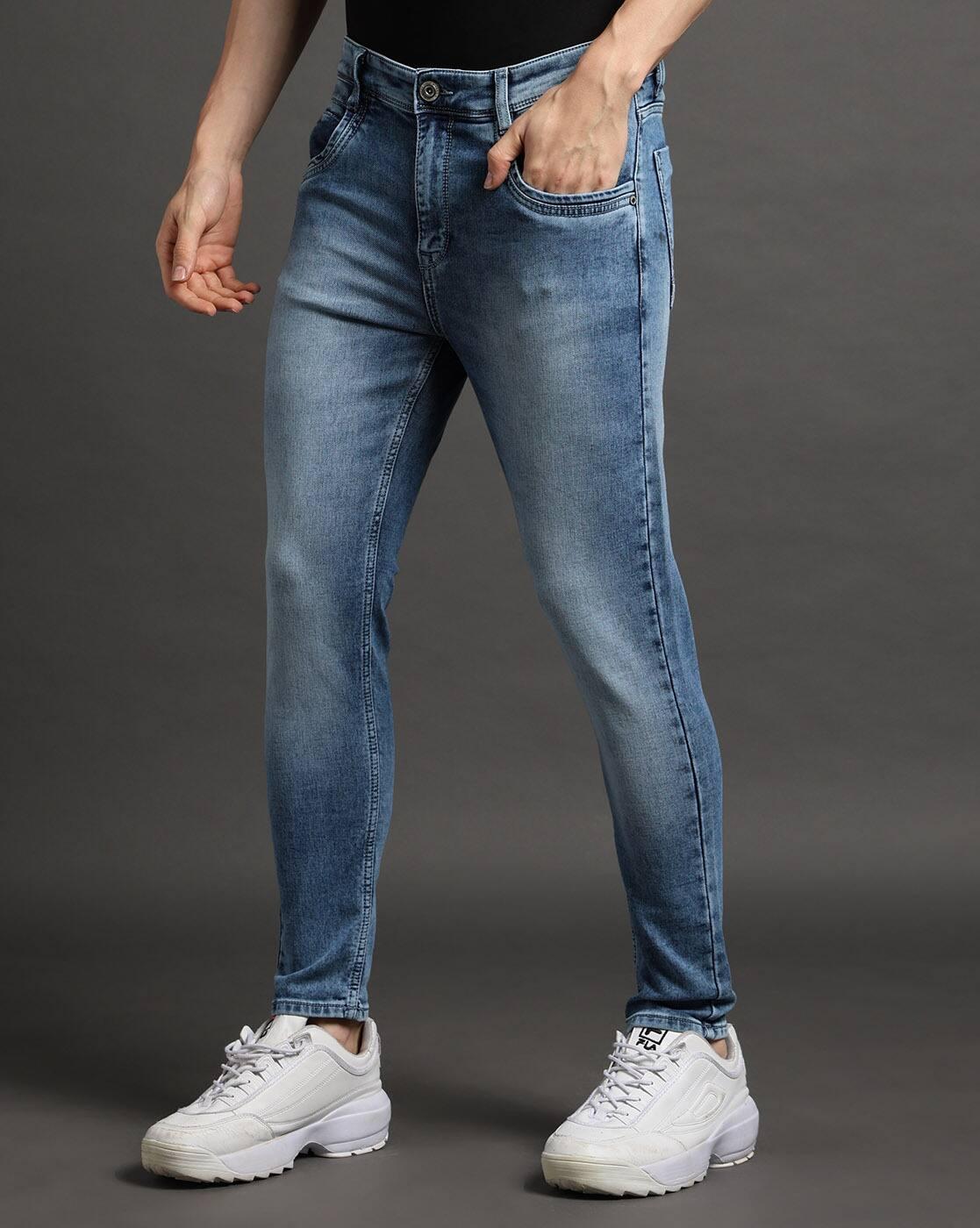Men Mid-Wash Skinny Cropped Fit Jeans