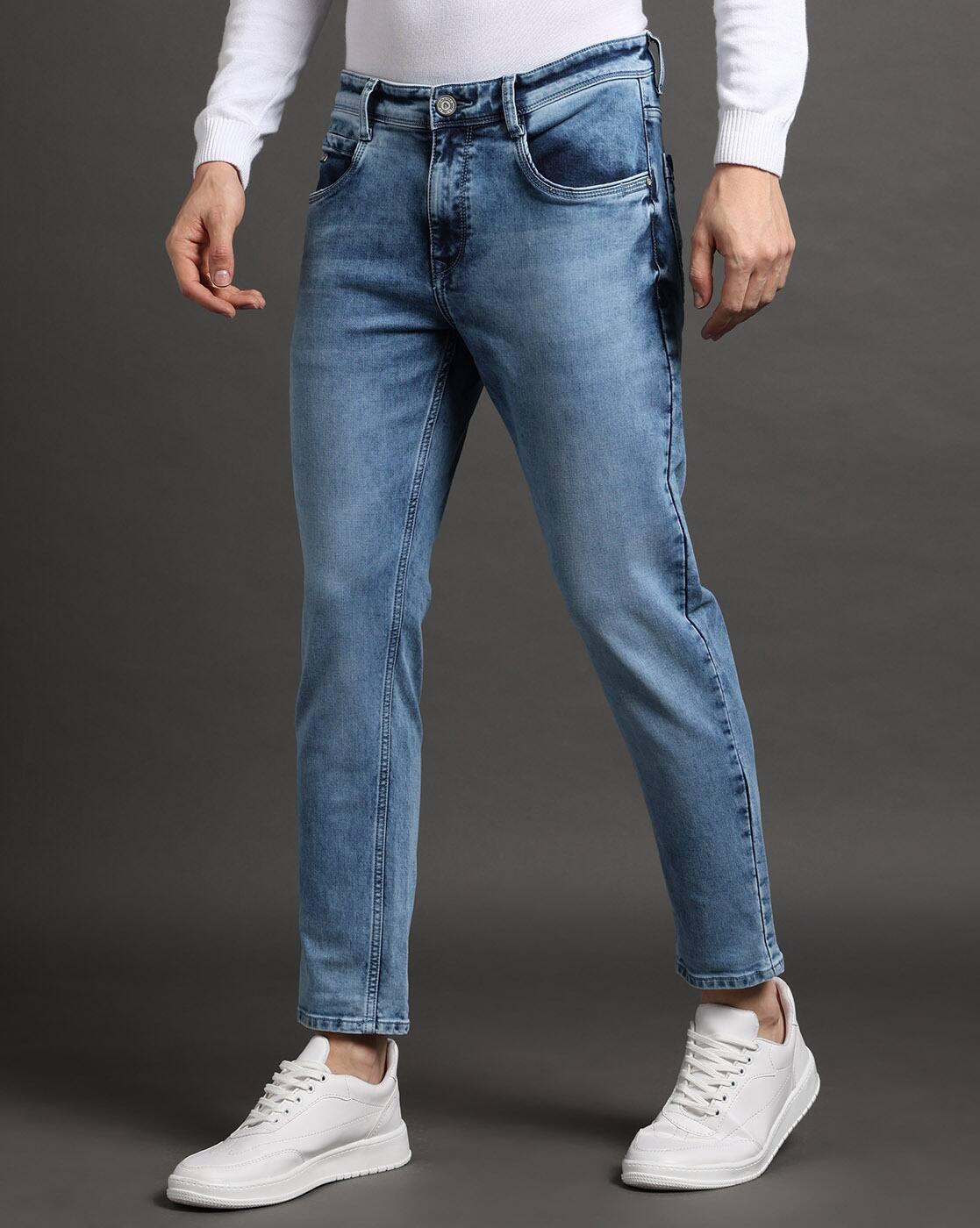 Men Mid-Wash Skinny Cropped Fit Jeans