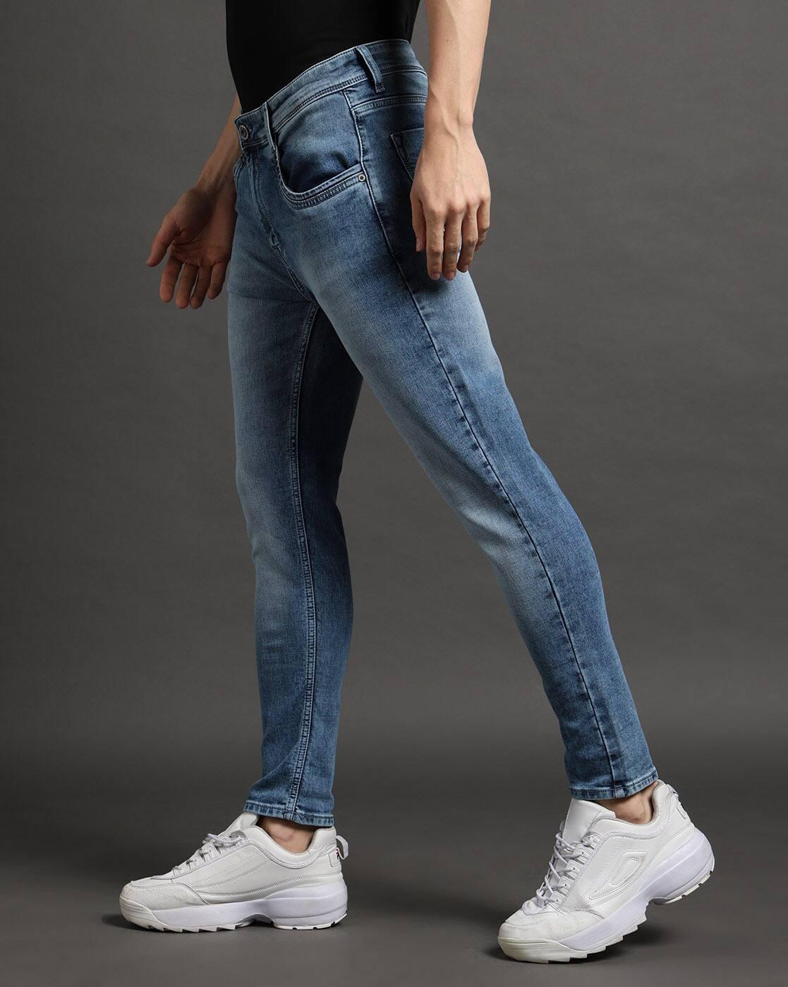 Men Mid-Wash Skinny Cropped Fit Jeans