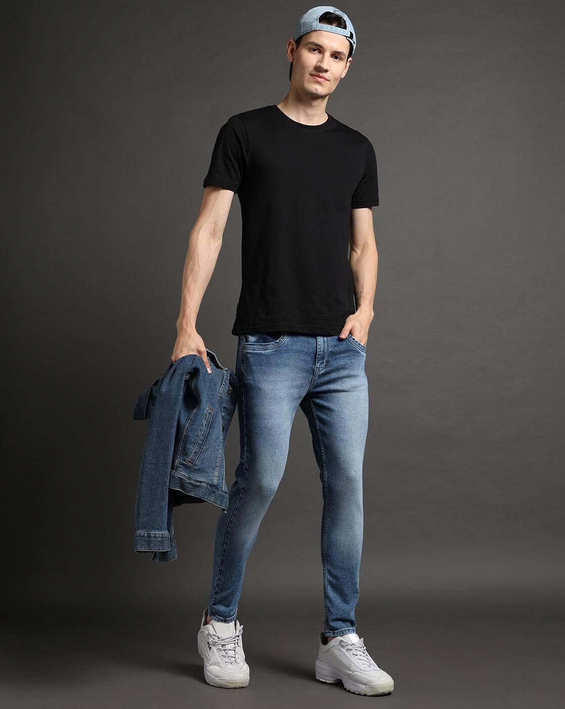 Men Mid-Wash Skinny Cropped Fit Jeans